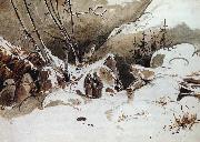 Karl Blechen Alpine Pass in Winter with Monks oil